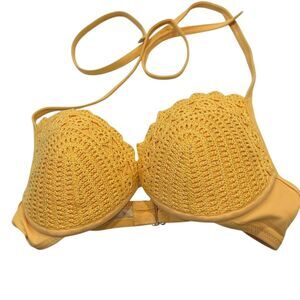 Shade & Shore‎ Women's Yellow Crochet Push-Up Halter Bikini Top 34D